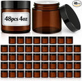 Bumobum 48 Pack 4 oz Small Glass Jars with Lids, Amber Glass Lotion Jars with Inner Liners, 120ml Round Refillable Empty Containers with Blank Labels for Cream, Body Scrub, Cosmetic