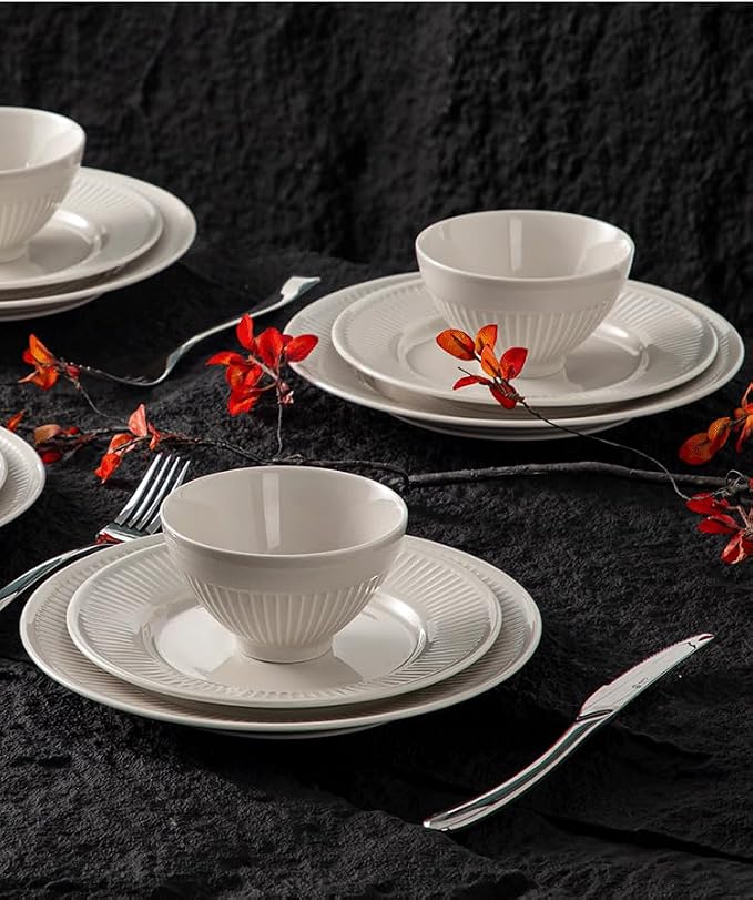 Dinnerware sets plates and bowls sets modern plates,Ceramic Dinnerware Sets,12 Pieces Porcelain Lightweight Plates,Scratch Resistant Dish Set (style - 16, 4 - Set (12pcs))