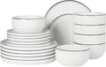 Gibson Home Rothernberg Plates and Bowls 18 Piece Porcelain White Dinnerware Set W/Black Rim | Stackable Dishes | Microwave & Dishwasher Safe