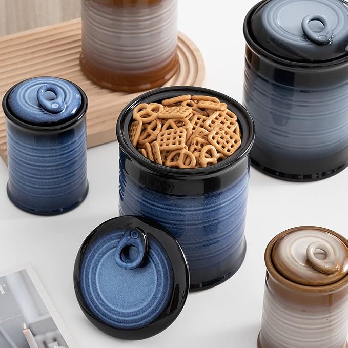 Nihow Food Storage Jar, Ceramic Canister Sets for The Kitchen,Set of 4,Blue | Air Tight Lid, Seal Damp-proof, For Flour/Sugar/Rice/Coffee/Cookies/Candy, Kitchen Counter Canister