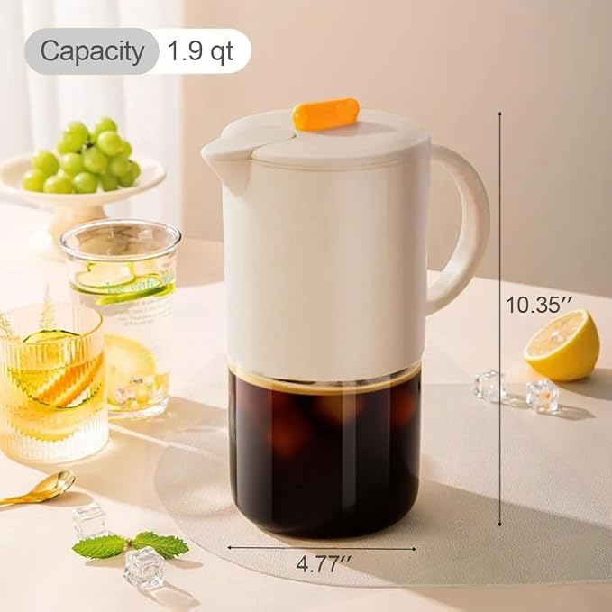 Delove Cold Brew Coffee Maker with Auto Spout – Shatterproof Plastic Shell, Wide Mouth Design – 62 oz (1.9 Quart) Iced Tea Glass Carafe with Removable Removable Mesh Filter (2, Beige)
