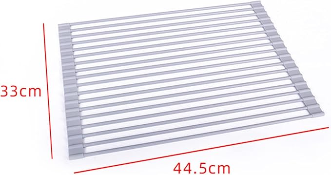 Over Sink Roll Up Dish Drying Rack - Silicone Coated Stainless Steel Kitchen Strainer(44.5 * 33cm)