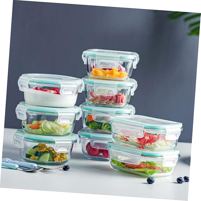 PRETYZOOM 3Pcs Convenient Sky-blue Glass Bowl with Hidden Vent Heat-resistant and Safe for Microwave Use Practical Household Food Storage Containers in Multiple