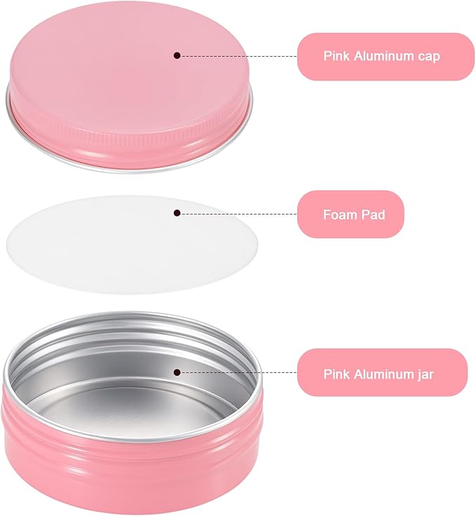 Patelai 2 oz Pink Metal Round Tins Aluminum Tin Cans Salve Tins Containers with Screw Lid 10 Sheets Stickers for Salve Spice Candies Balms Candles, 36 Pack (Classic Style)