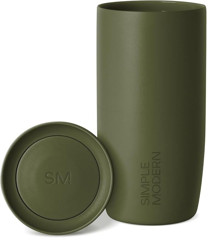 Simple Modern Travel Coffee Mug Tumbler with 360° Lid | Ceramic-Lined Insulated Stainless Steel Cold Brew Iced Coffee Cup | Gift for Women Men Her | Voyager Signature | 16oz | Grasshopper