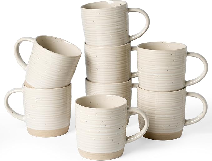 famiware Coffee Mugs Set of 8, 13 oz Mug Set, Ceramic Cup Set with Handle for Coffee, Tea, Cocoa, Milk, Constellation Series, Beige