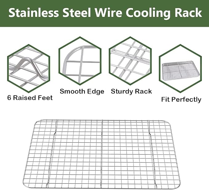 ROTTAY Baking Sheet with Rack Set (2 Pans + 2 Racks), Stainless Steel Cookie Sheet with Cooling Rack, Nonstick Baking Pan, Warp Resistant & Heavy Duty & Rust Free, Size 16 x 12 x 1 Inches