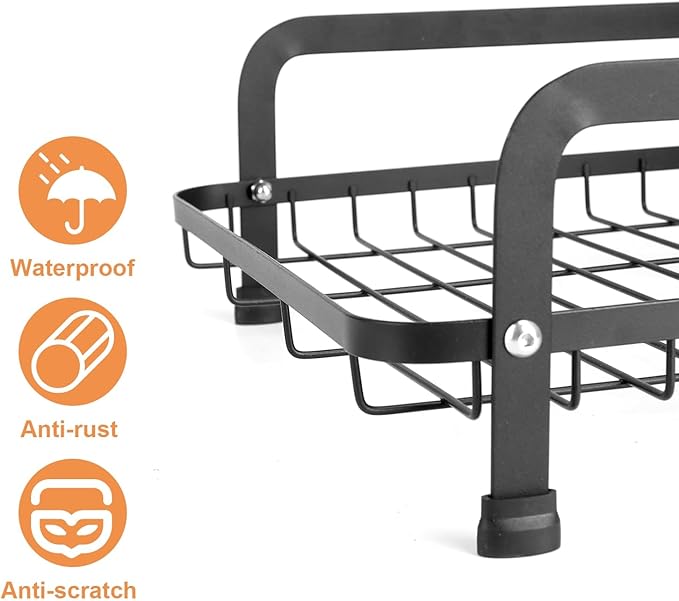 2-Tier Dish Drying Rack for Kitchen with Drainboard Detachable Kitchen Drainer Organizer Set, Metal Sink Organization and Storage Essentials with Utensil Holder Bowl Dish Rack