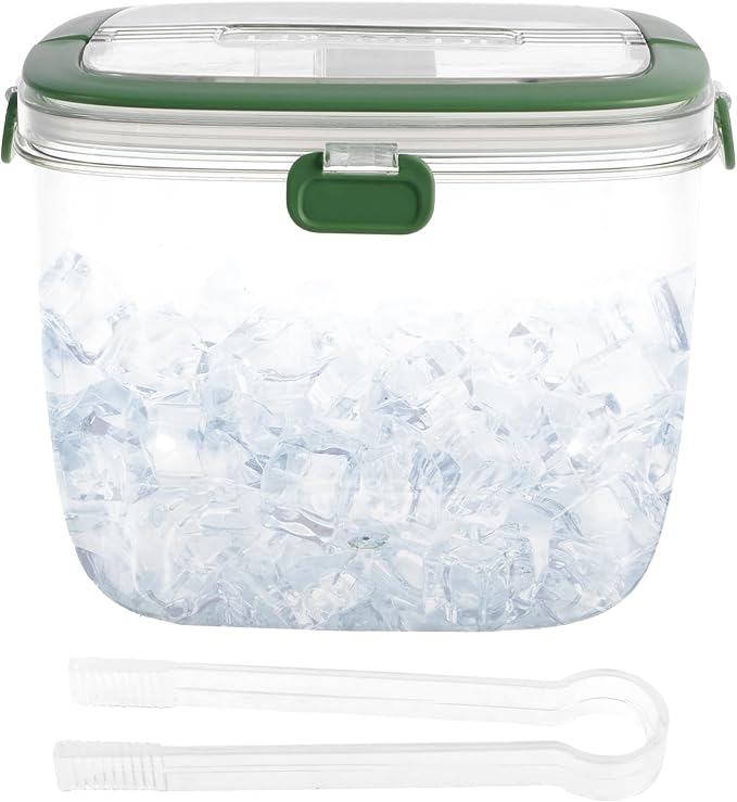 5L Portable Ice Cube Storage Bin, Clear Ice Bucket for Freezer with Lid & Tong for Outdoor Camping, Plastic Refrigerator Ice Cube Trays Storage Bin for Whiskey Wine Cocktail Party