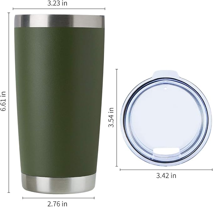 DOMICARE 20oz Stainless Steel Tumbler Bulk with Lid, Double Wall Vacuum Insulated Travel Mug, Powder Coated Coffee Cup, Army Green, 4 Pack