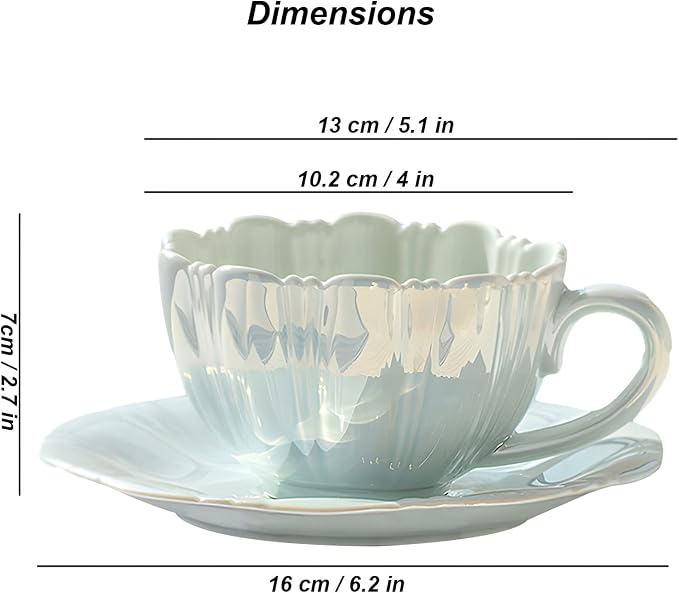amokk Porcelain Coffee Mugs Flower Shaped Tea Cup and Saucer Set for Housewarming Gift Home Decor (Blue)