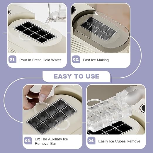 Countertop Portable Small Mini Ice Maker - 8 Ice Cubes Ready in 15 Mins, Comes with Car Power, DIY Ice Making & Easy Ice Release, Suitable for Home, Kitchen, RV & Camping