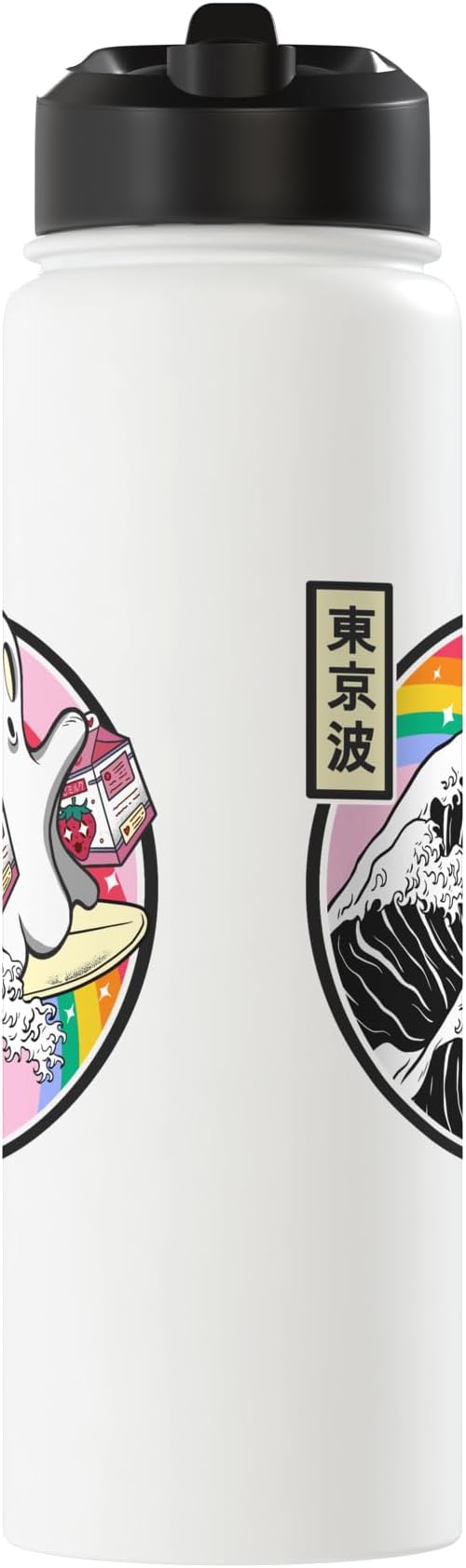 Surfing Ghost With Strawberry Milk Cartons Kawaii Vaporwave Stainless Steel Insulated Water Bottle