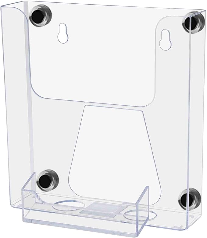 Marketing Holders Magnetic Brochure Bin with Card Slot for 6 Inch Brochures and 3.5" x 2" Cards Metal Surface Mount Clear Plastic Booklet Holder for Restaurants Medical Offices and Theme Parks