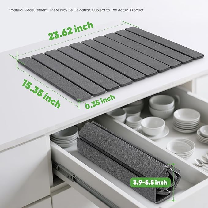 Stone Drying Mat for Kitchen Counter, Quick Diatomaceous Earth Mats for Dishes, 23.6"L x 15.7" W Super Absorbent Fast-Drying Collapsible Countertop Stone Mat (Dark Grey, 24" x 16")