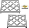 JOGREFUL 2 Pack Cast Iron Trivet Mats, Kitchen Pot Holders to Portect Table/Countertops, Heat Resistant Mats for Teapot/Hot Dishers/Plates, Vintage Mats with Weighted-Base, Gray