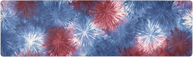 2 in 1 Table Runner Trivet for Hot Pots and Pans Heat Resistant Non Slip Waterproof 39 x 12 Inch Decorative Table Protector for Kitchen Countertop Retro Tie Dye Fireworks