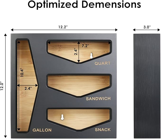 Cozee Bay Bamboo Bag Storage Organizer for Kitchen Drawer, Baggie organizer, Compatible with Gallon, Quart, Sandwich and Snack Variety Size Bags (Black)