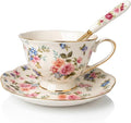 Noviko 6 oz Floral Tea Cups and Saucers Flower Ceramic cup for Women and Tea Parties