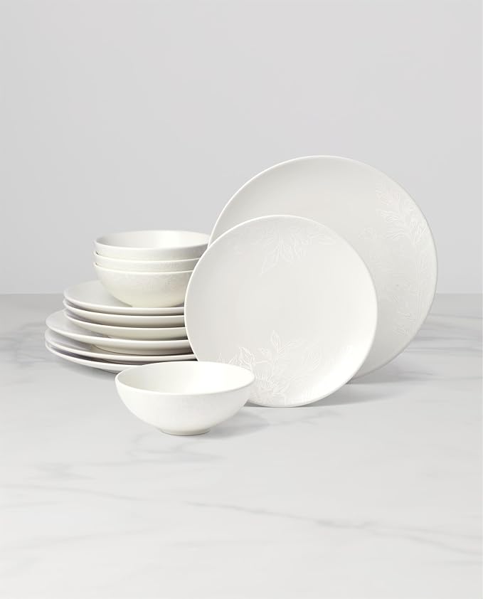 Oneida 897397 Roseto 12-Piece Dinnerware Set, White