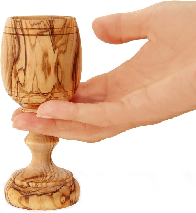 4.5" (Small) Olive Wood Communion Set from Bethlehem – Hand Carved Cup & Bread Tray for Lord's Supper, Eucharist & Kiddush – Authentic Worship Kit with Gift Bag