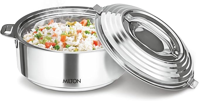 Milton Galaxia 3500 Insulated Stainless Steel Casserole, 3.5 qt. (3300 ml, 111 oz) Thermal Serving Bowl, Keeps Food Hot & Cold for Long Hours, Elegant Hot Pot Food Warmer Cooler, Silver