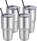 DOMICARE 30 oz Tumbler with Lid and Straw, Stainless Steel Tumblers Bulk, Insulated Vacuum Double Wall Travel Coffee Mug, Durable Powder Coated Tumbler Cups (Stainless Steel, 4)