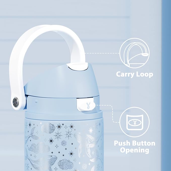 24 oz Insulated Water Bottle with Straw: Meoky Stainless Steel Metal Water Bottle with 2-in-1 Lid - Leak Proof, Cold for 24 Hours, Fits in Car Cup Holder, BPA-Free for Gym Travel Sports, Blue Whale