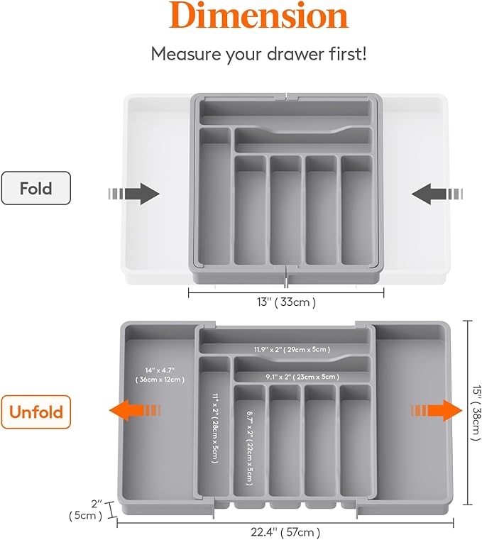 Lifewit Silverware Drawer Organizer, Expandable Cooking Utensil Tray, Adjustable Cutlery and Flatware Tray, Plastic Spoons Forks Knives Holder Storage Dividers, Large