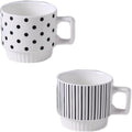 Stackable Coffee Mugs Set of 2, Simple Geometric Patterns Coffee Mug, 12oz Tea Cup Set, Espresso Cups, Stacked Mug Set for Household Party Housewarming Gift (2)