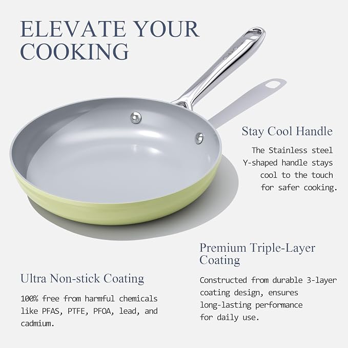 Healthy Ceramic Nonstick Cookware Set-11″ 4.5qt Non-Toxic Ceramic Sauté Pan w/ Lid & 10″ Nonstick Ceramic Frying Skillet, PTFE/PFOA/PFAS Free, Oven & Dishwasher Safe, All Cooktops Compatible, Even Hea