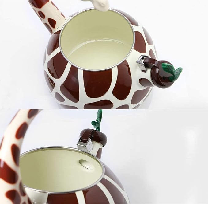 UPware Giraffe Enamel on Steel Whistling Tea Kettle, Cute Animal Teakettle, 2.1 Quart