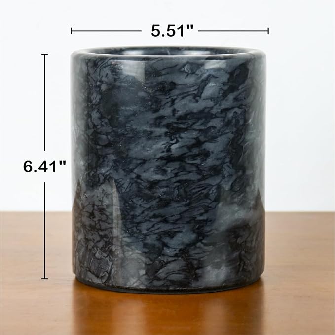 HillSpring Marble Spoon Rest for Kitchen, Black Utensil Rest for Stove Top, Coffee Station, 1 Pack + Black Marble Kitchen Utensil Holder, 1 Pack Weighted Utensil Organizer Crock for Countertop