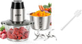 GANIZA Food Processors, Electric Chopper with Meat Grinder & Veggie Chopper - 2 Bowls (8 Cup+8 Cup) with Powerful 450W Copper Motor - Includes 2 Sets of Bi-Level Blades, 1 Small Clean Brush