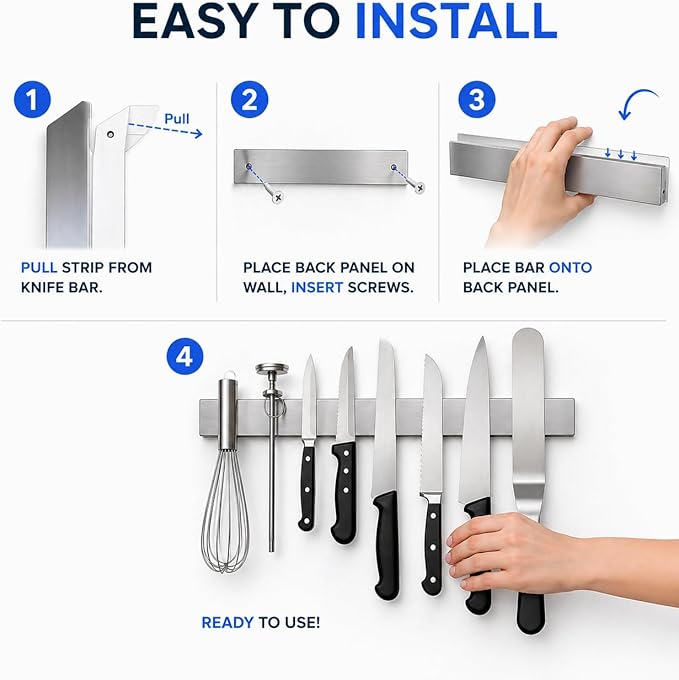 Modern Innovations 16 Inch Stainless Steel Magnetic Knife Bar with Multi-Purpose Functionality as a Knife Holder, Knife Strip, Magnetic Tool Organizer, Art Supply Organizer & Home Organizer