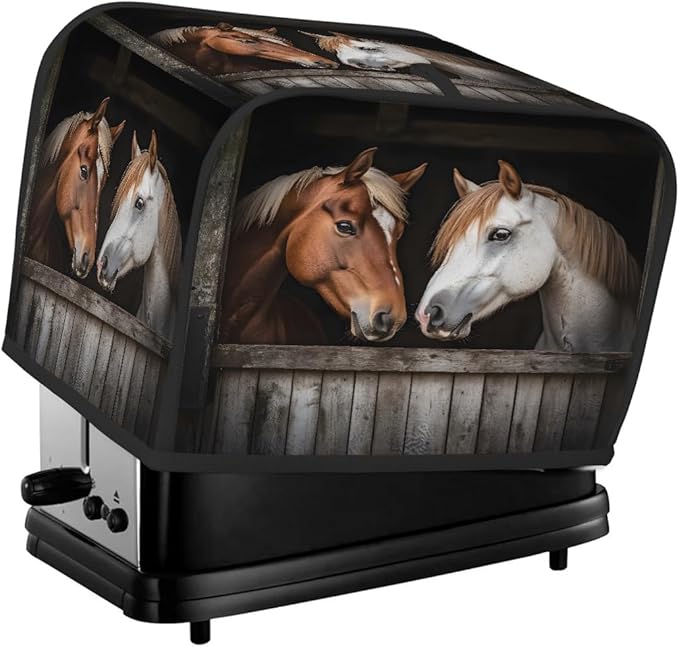 Brown White Horse Toaster Cover 2 Slice Dust and Fingerprint Protection Toaster Bread Maker Covers Washable Kitchen Small Appliance Covers for Kitchen Accessories Decor Bakeware Women Gift