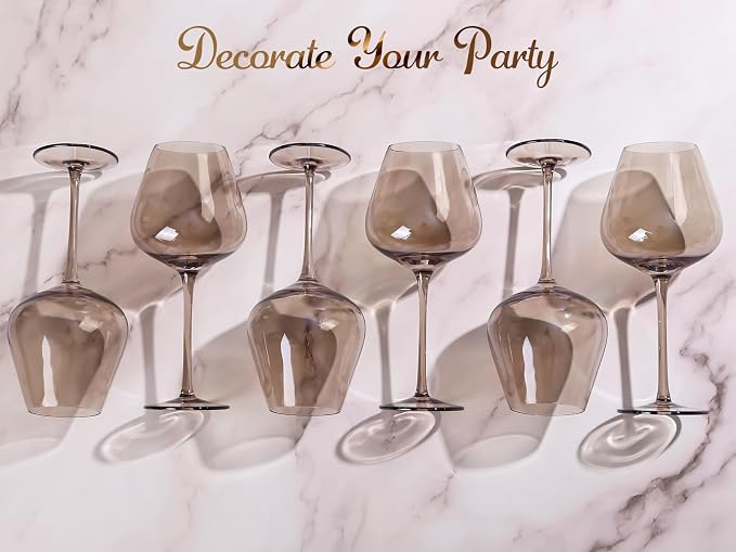 Physkoa Mocha Mousse Color Wine Glasses Set 6-18oz Long Stem Smokey Gray Wine Glasses-Hand Blown Mocha Stemware for Home Decro Pary