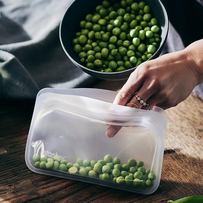 Stasher Silicone Reusable Food Storage Bags, 4-Pack, Reusable Freezer Bags, Microwave, Dishwasher, Oven Safe, Sous Vide, Premium Lunch Containers, Eco Friendly, Snack Bags, Food-safe Silicone, Clear | Reusable Food Bags