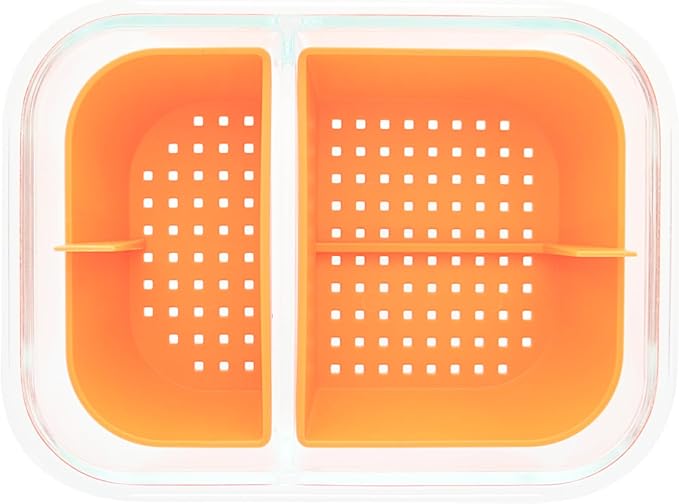 Two Compartment Borosilicate Glass Container Cleaning Tool with Sealable Lid (Tangie Orange)