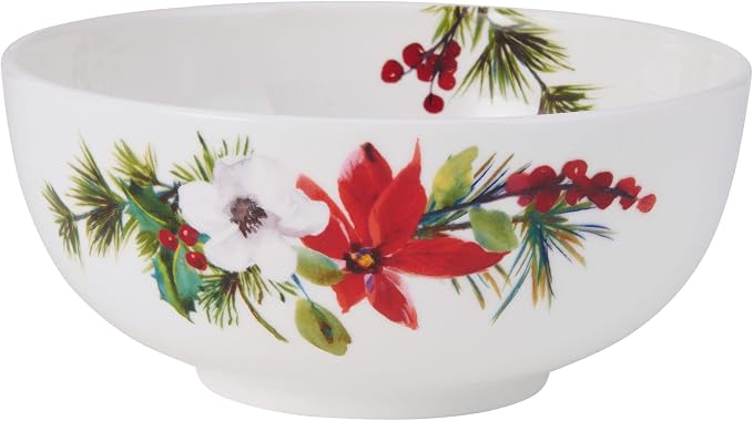Mikasa Hope Joy Holiday Poinsettia Bone China Lightweight Chip Resistant 16 Piece Dinnerware Set, Service for 4, Multicolor