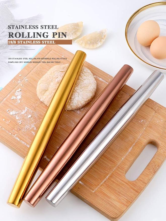 Buyer Star Rainbow rolling pin-15.8-inch Professional Rolling Pin Fondant, Dumplings, Cookies, Pizza Dough, Pasta, Pie Crust, Pastry - Metal French Rolling Pin Roller (SILVER)