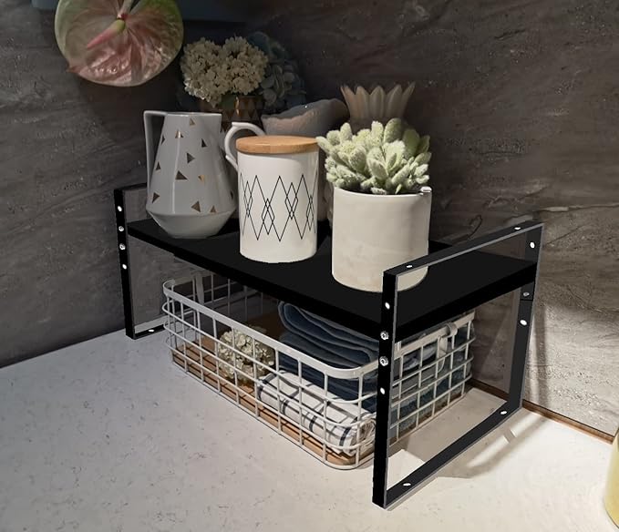 Jojocross Expandable Stackable Spice Rack Cabinet Shelf Organizer in Cabinets Shelves Kitchen Cupboard Organization Stack up Racks Pantry Countertop Storage Medium/Black 1 Pack