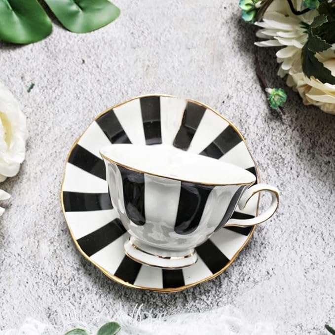 Hemoton Polka Dot Cup and Saucer Set 5.51In European Style Ceramic Coffee Mug with Saucer for Latte Cappuccino Tea Smooth Grip and Design for Home Kitchen Dining