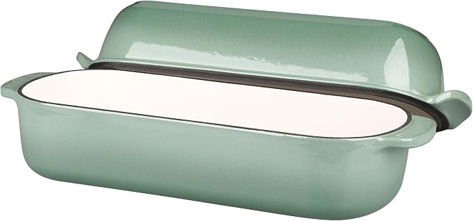 EDGING CASTING Enameled Cast Iron Loaf Pan with Lid, Bread pan, Dutch Oven Bread pan for Homemade Sourdough Bread Baking, 12.5x5.5 inch, 5qt, Sage Green