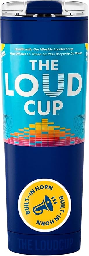 The LoudCup Blow Horn Tumbler, Cheer & Sip 2-in-1 Reusable Water Bottle with Built-In Horn for Sports Games, Tailgates, Parties & Events, BPA-Free, 23 oz, Classic Navy