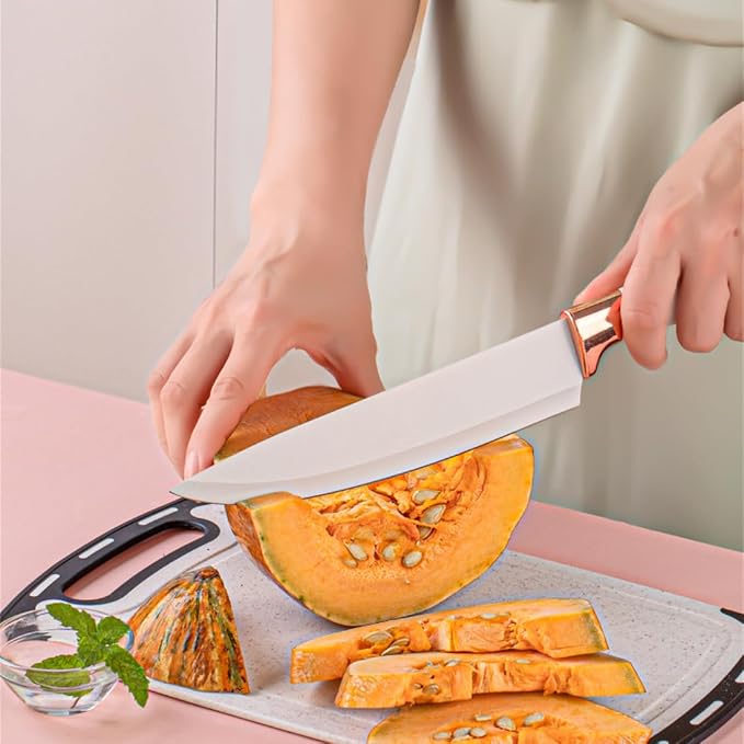 19 Pieces Kitchen Utensil and Knife Set with Block, with 11 Piece Silicone Cooking Utensils, 5 Pcs Sharp Stainless Steel Chef Knives Scissors Whisk Tongs and Cutting Board Beige