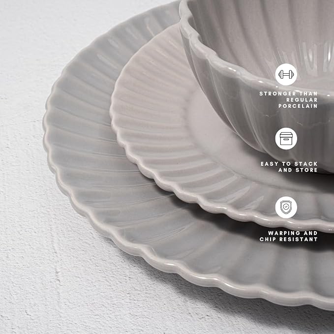 16 Piece Dinnerware Set Aruba (Cloudy Grey) Plates, Bowls, and Mugs Set for 4