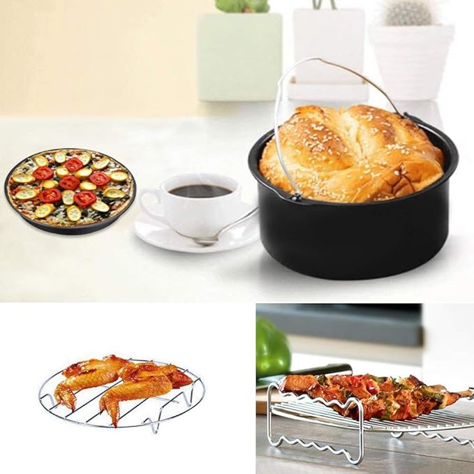 9 Inch Air Fryer Accessories XL 7 PCS with Cupcake Pan, Pizza Pan, Silicone Baking Cup, Recipe Cookbook for 9 Inch 5.3Qt - 6.8Qt and Larger Size Phillips Air Fryer Pressure Cooker Steamer