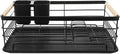 Metal Dish Drying Rack for Kitchen Sink with Cutlery Holder, Large Capacity Black Iron Multifunctional Over Sink Drying Organizer with Drip Tray for Countertop Storage