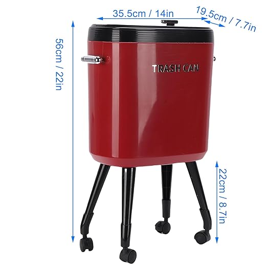 Tall Trash Can with Wheels, 15L Large Capacity Narrow Garbage Can with Elevated Legs, Trash Bin for Kitchen Bathroom Living Room Office (Red)